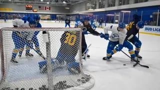 Blues open camp with pace, two-group split and top-six shakeup
