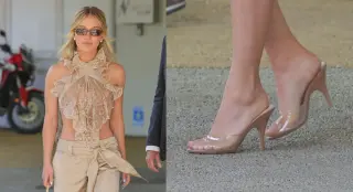 Sweeney Stuns Venice in Pink Clear-Heel Mules