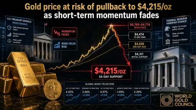 Gold Eyes a Test of $4,215 as Momentum Fades and Yields Rise