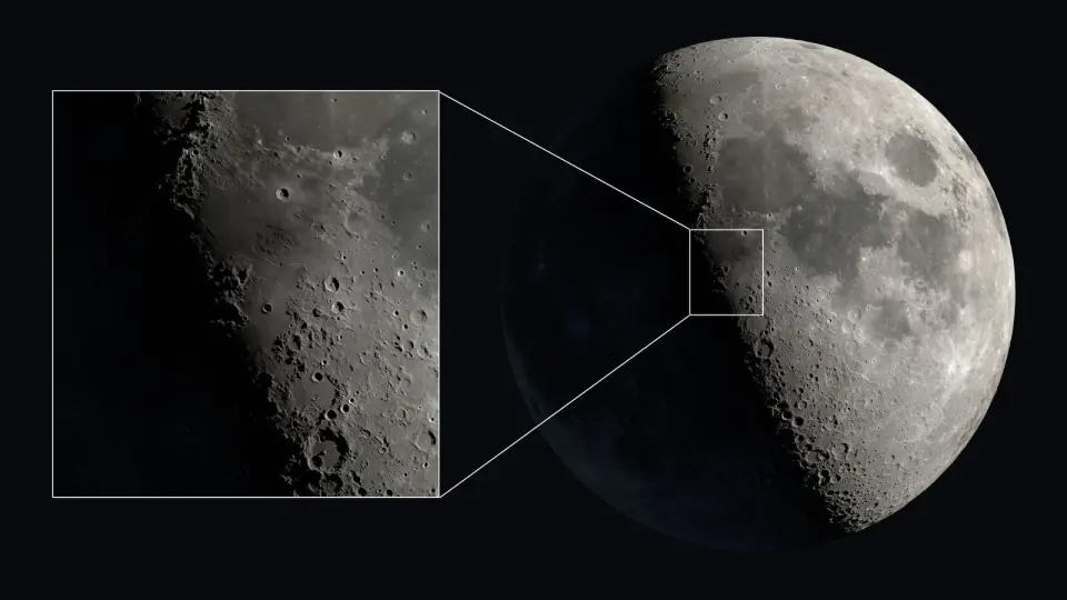Moon lights up with giant X and V shapes at the terminator