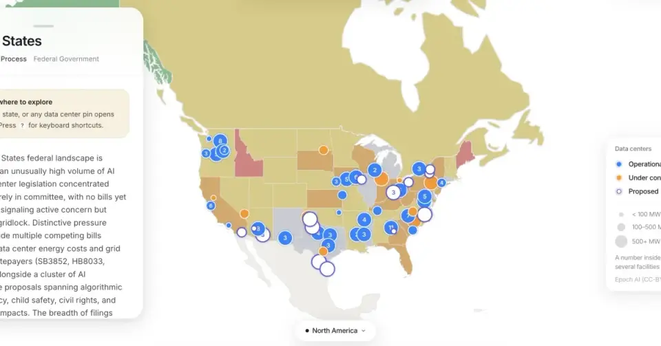 Student-built map catalogs AI data centers and policy worldwide