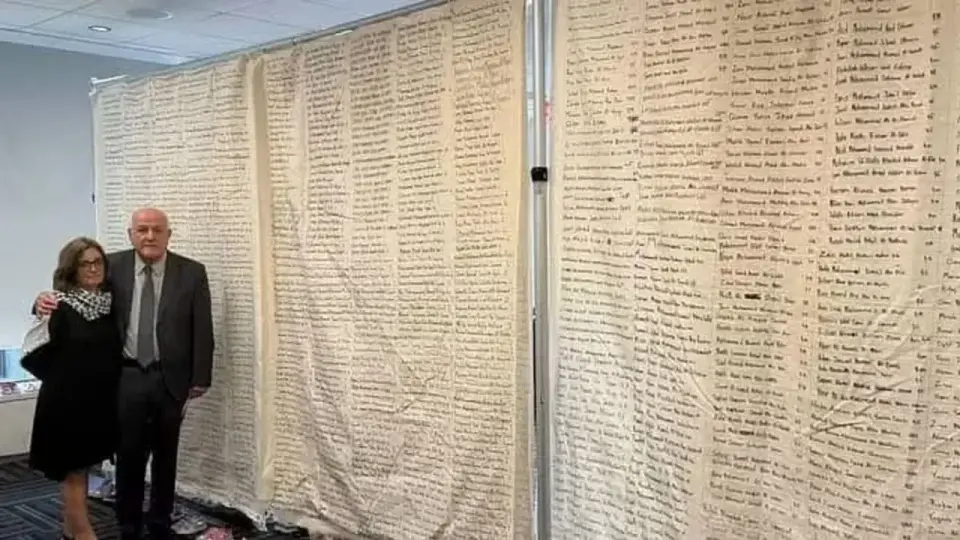 Interfaith Coalition Unveils 100-Meter Shroud of Gaza Children's Names at UN Headquarters