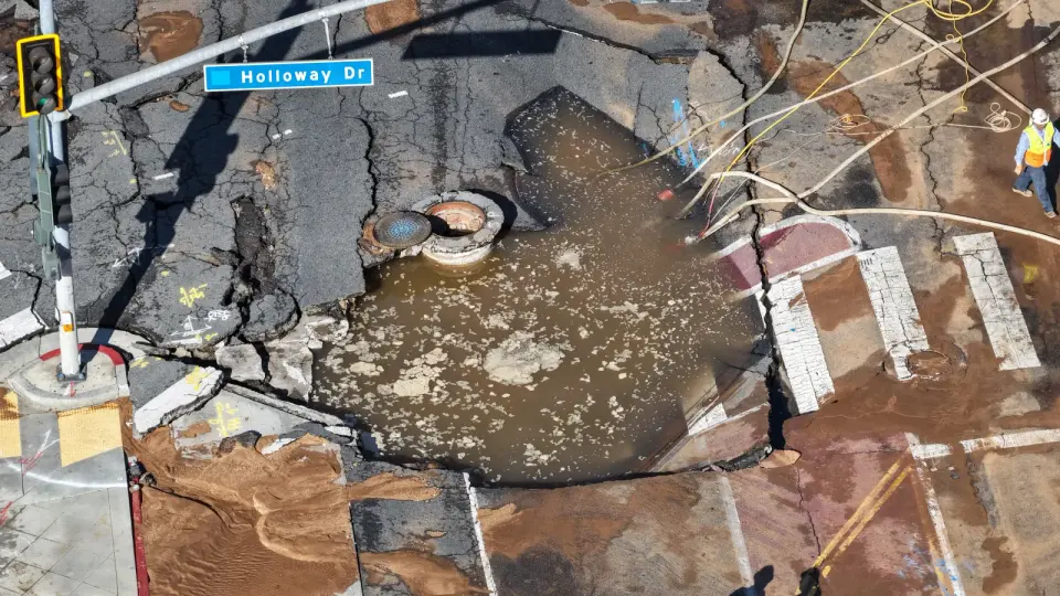 Sunset Boulevard sinks after big water-main break, flooding West Hollywood