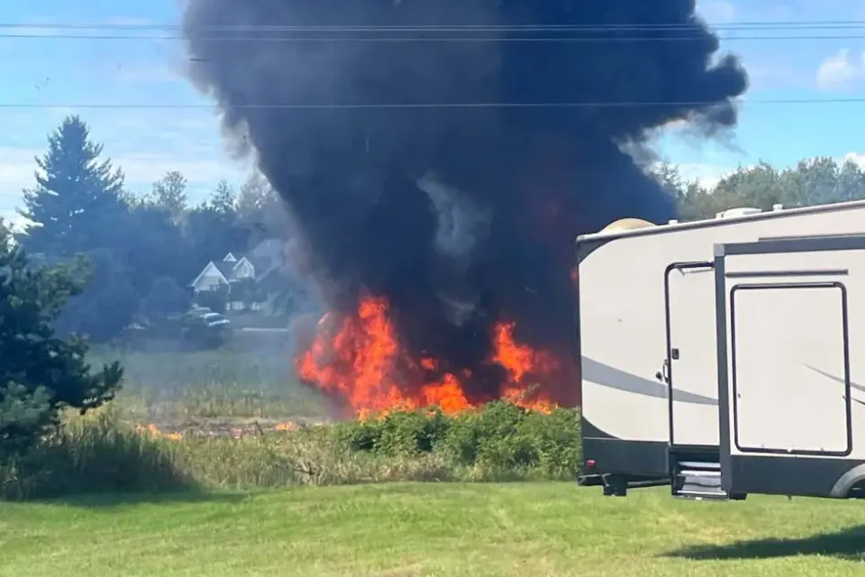 Texas F-16 crashes in Michigan during training; pilot safe after hazardous spill