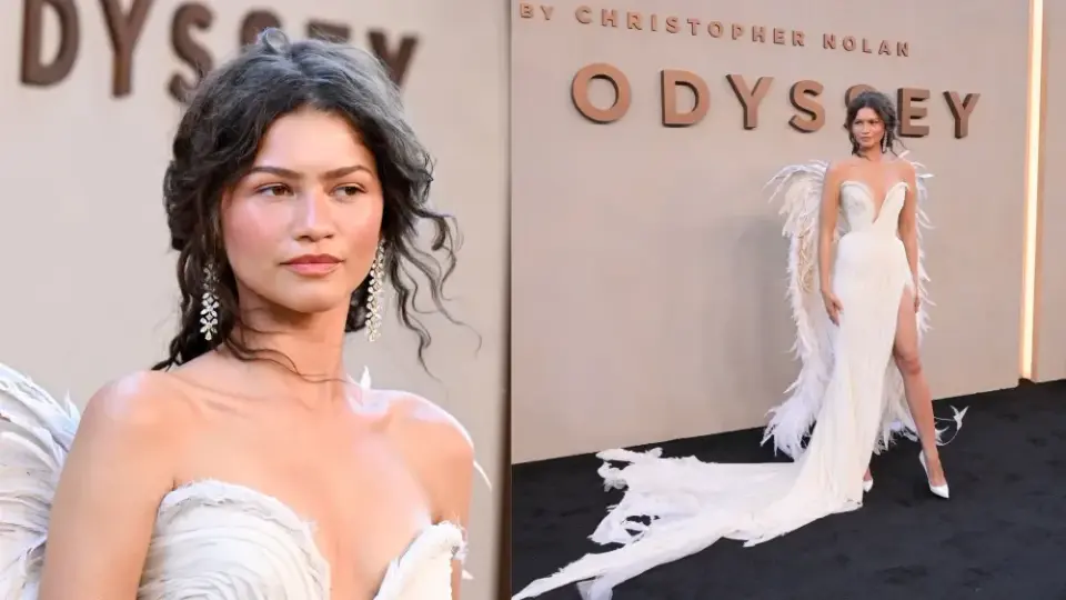 Zendaya Soars in Winged White Gown for The Odyssey Premiere