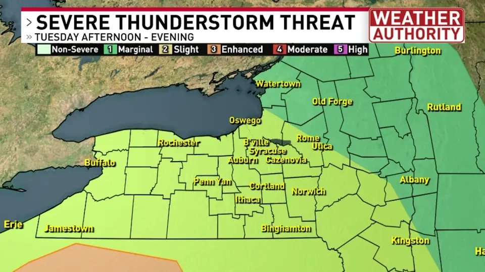 Sunny Monday, storm risk Tuesday, big temps swing in Central New York