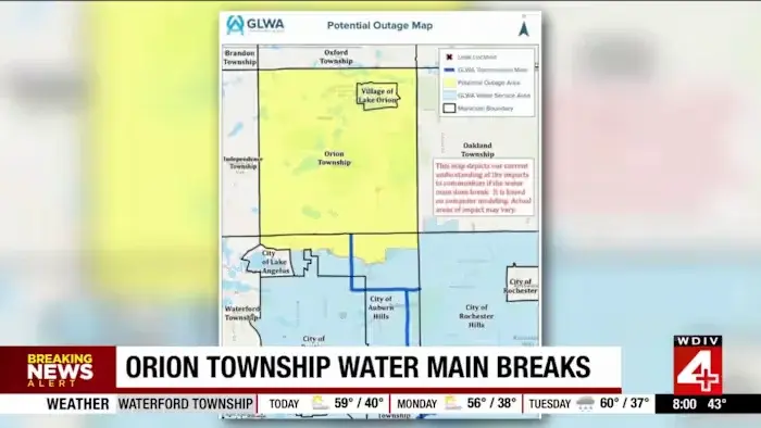 Oakland County grapples with a 42-inch water main break, triggering advisories and closures