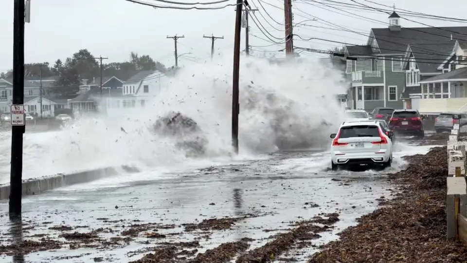 Nor'easter Sends 12-Foot Waves Over Maine Roads, Draws Surfers