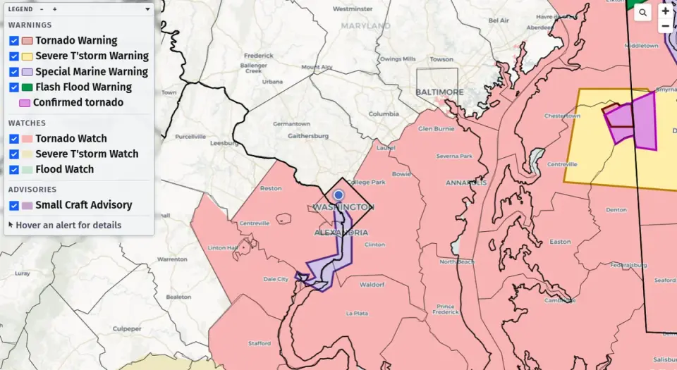 Tornado Warning Shocks Southern Maryland as Severe Storms Loom for DC Region
