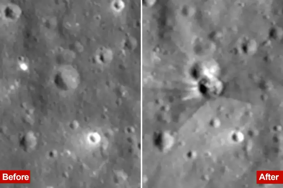 NASA-curnished view shows 60-foot Moon crater from SpaceX impact