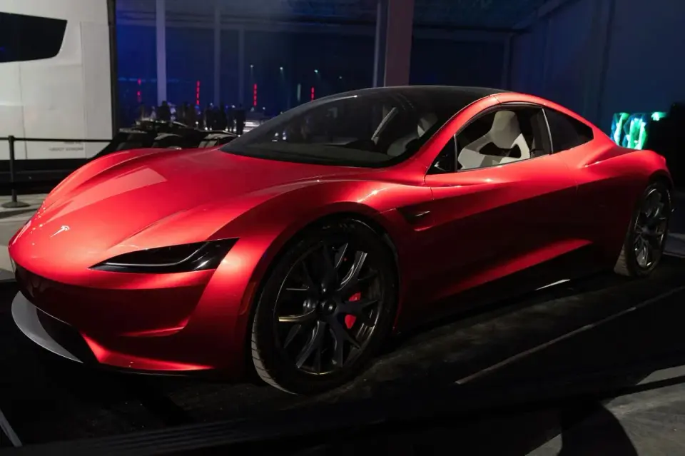 Tesla Unveils Flying Roadster at Texas SpaceX Site After Nine-Year Delay