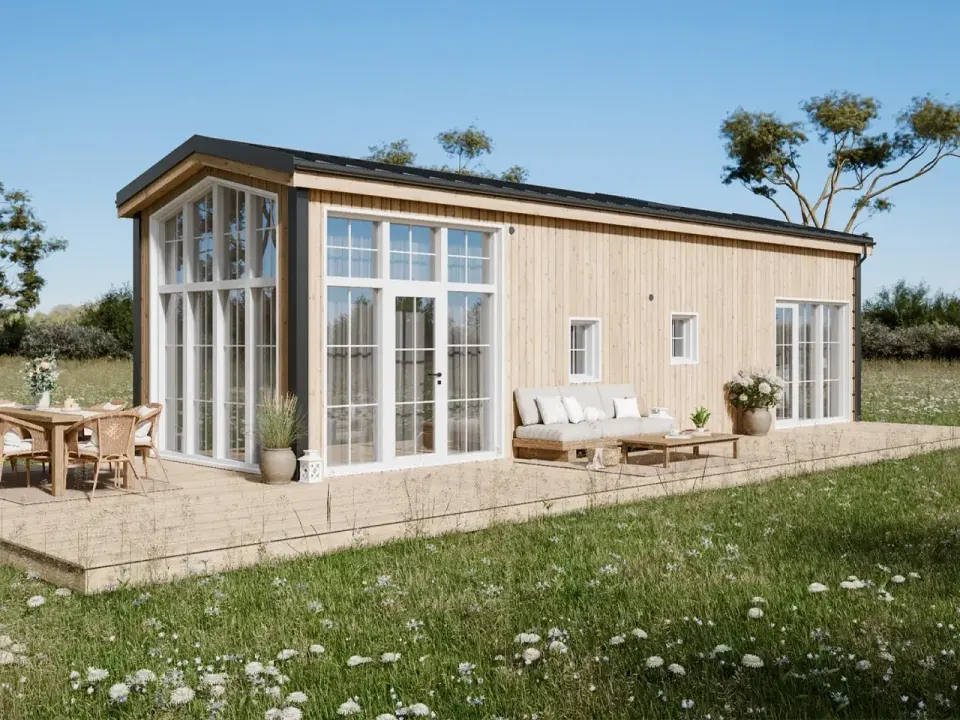 Vagabond Haven's Leah: A 52-Square-Meter Modular Home with a Glazed Living Room and Downstairs Master Suite