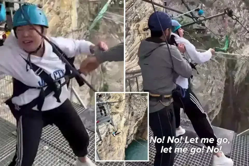 Dagestan bungee operators face scrutiny after forcing terrified tourist off 260-foot ledge