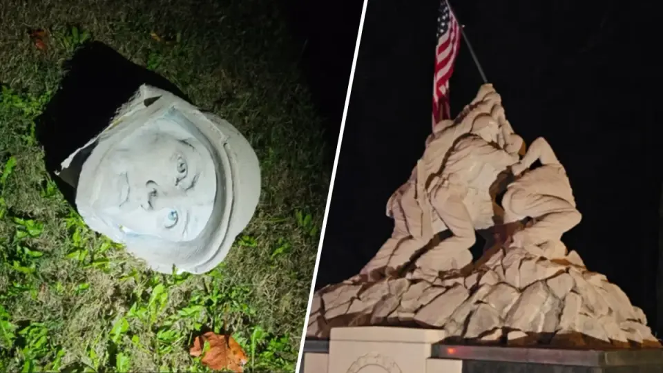 Suspect arrested after sledgehammer attack decapitates figure on Quantico Iwo Jima statue