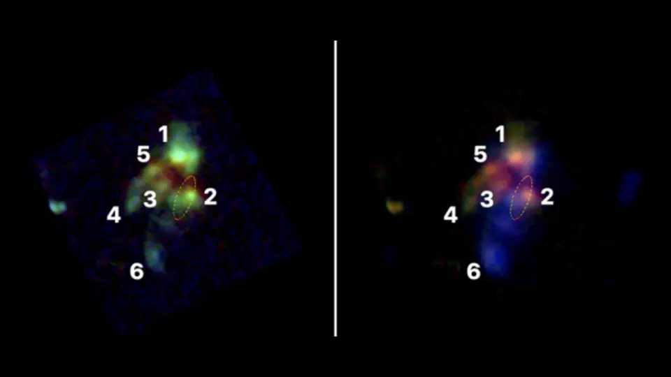 JWST Reveals Six-Galaxy Clash Driving a Giant Galaxy's Birth