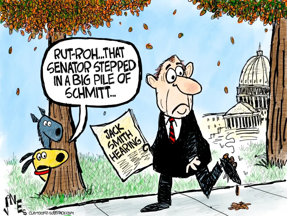 Clay Jones Cartoon Targets Eric Schmitt Amid Daily Kos Financial Struggles