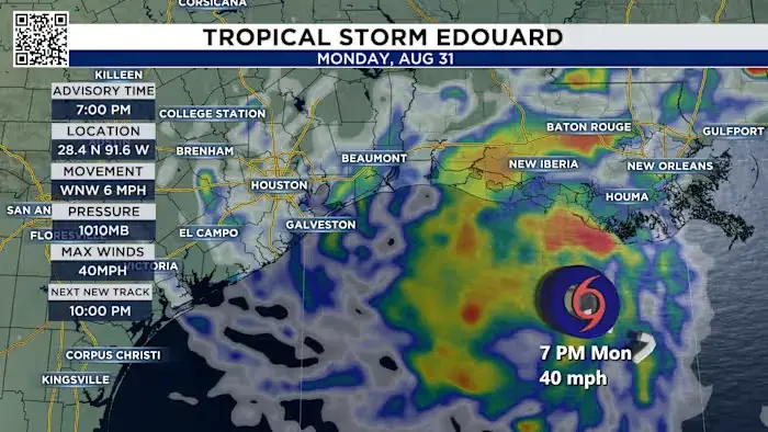 Edouard weakens to depression after landfall, bringing heavy rain to SE Texas