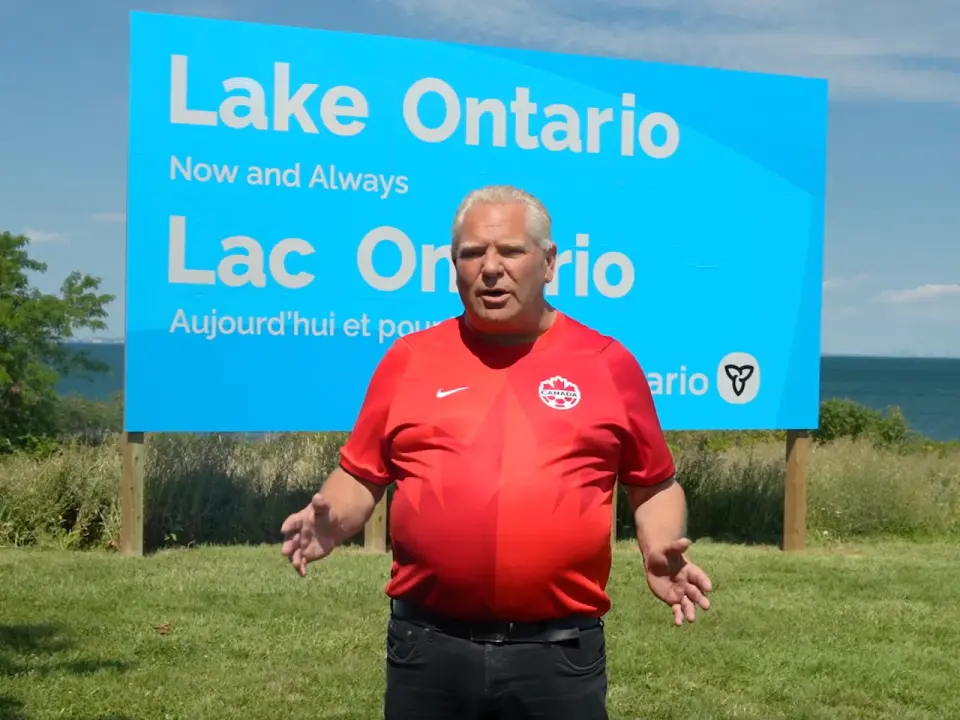 Ontario Premier Ford Defends Lake Ontario Name With Blue Billboard Amid Trump Feud