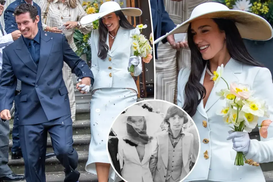Dua Lipa channels Bianca Jagger in ivory skirt suit for London wedding, flaunts $567K Bulgari necklace