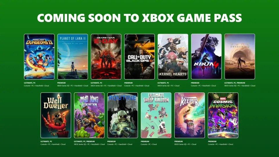 Game Pass Expands with Gears of War: E-Day, Minecraft Dungeons II, and Dune: Awakening