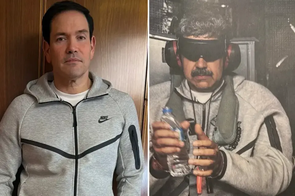 Rubio wears Maduro’s Nike Venezuela tracksuit on Air Force One, fueling viral memes
