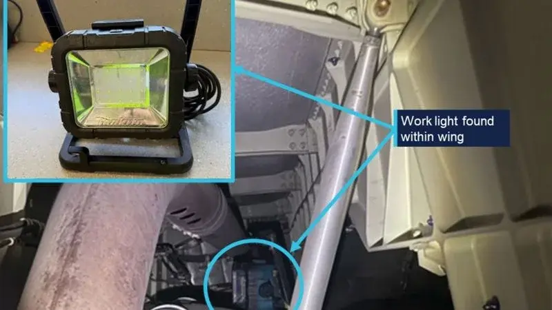 Maintenance slip leaves light in Qantas jet wing; two-day cross-country flight ensues