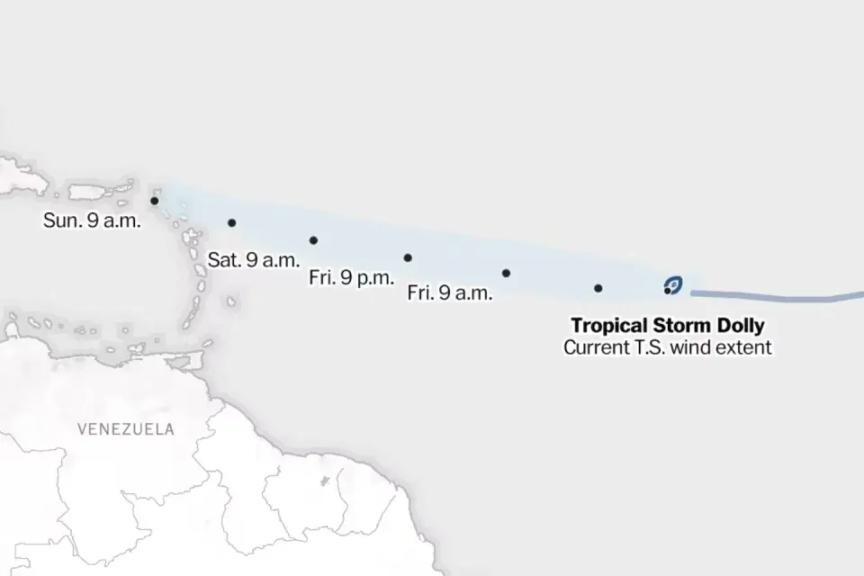Dolly forms as tropical storm on a slow Caribbean-bound track