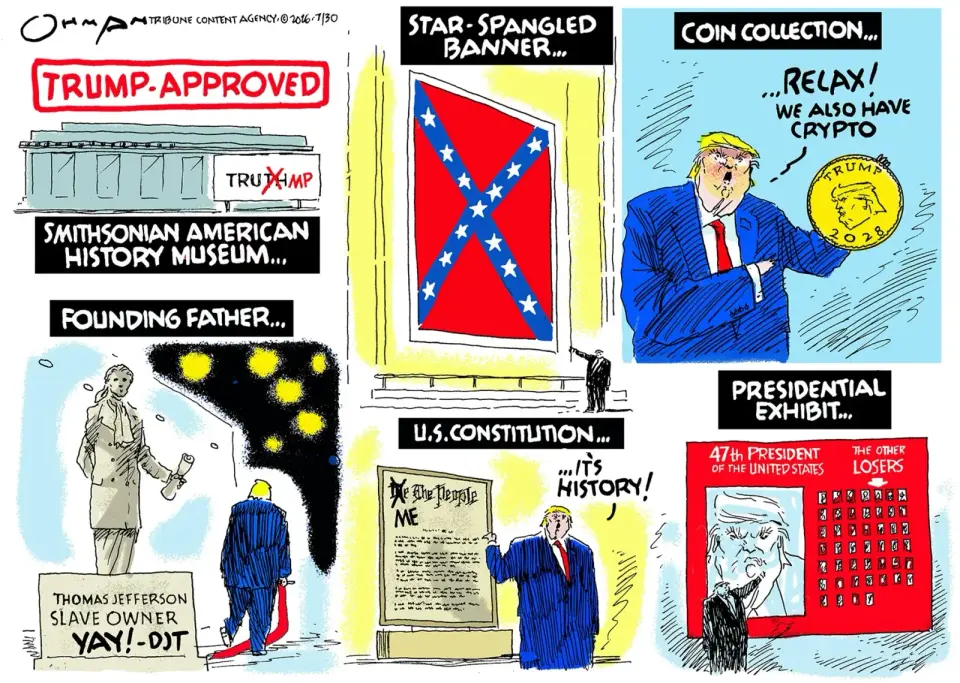 Cartoon Casts Trump's History Rewrite as Whitewashing Racism