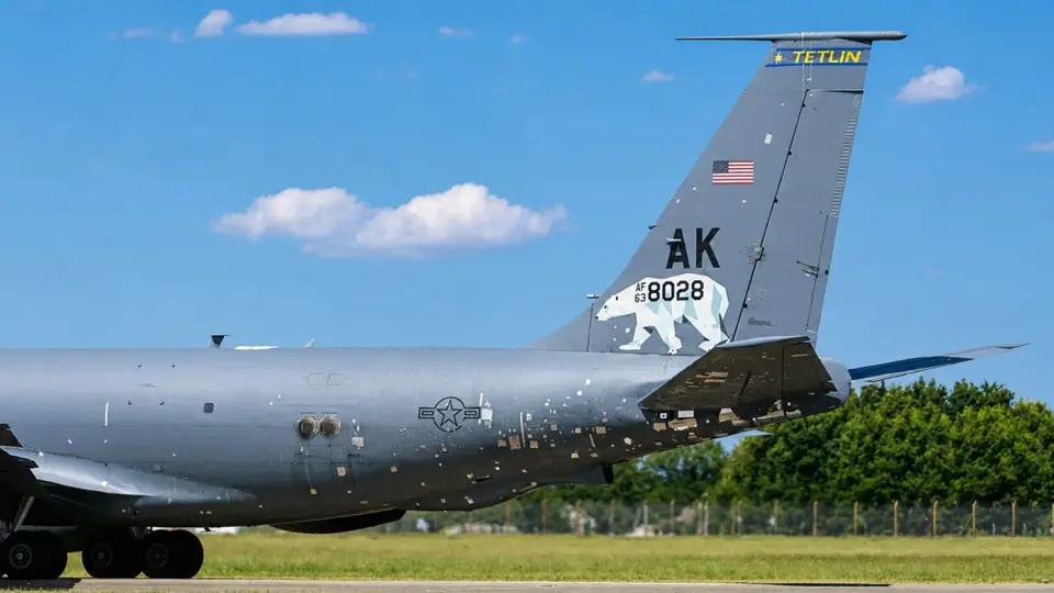 Photos Reveal Patchwork Repairs on Battle-Damaged KC-135 Returning to the U.S.