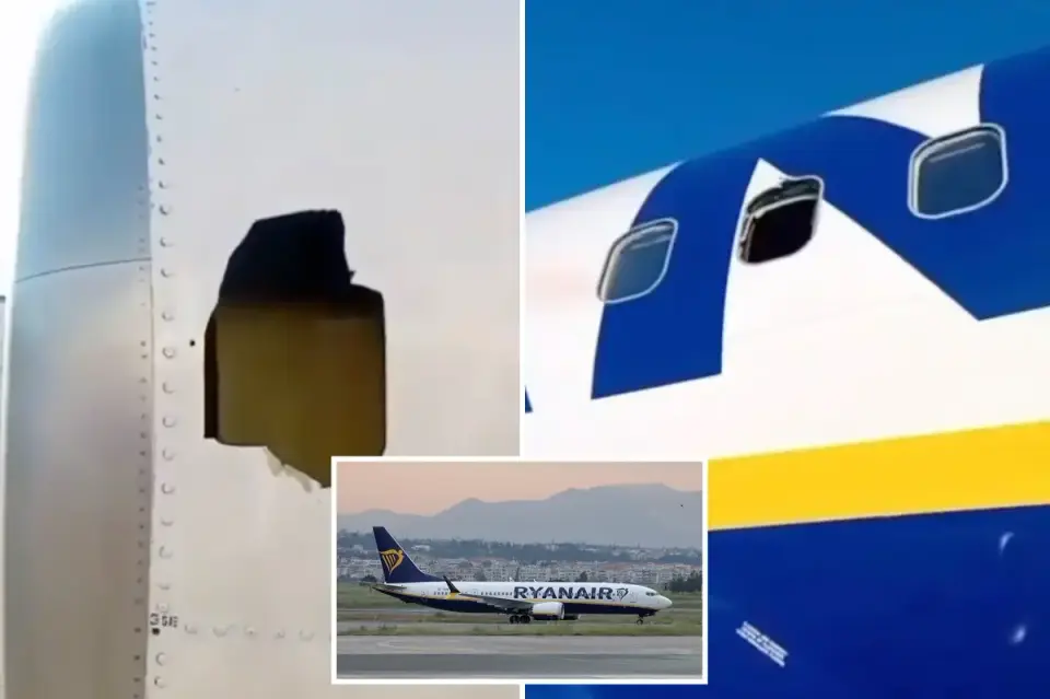 Dramatic footage shows Ryanair engine blade shatter window, passenger nearly sucked out