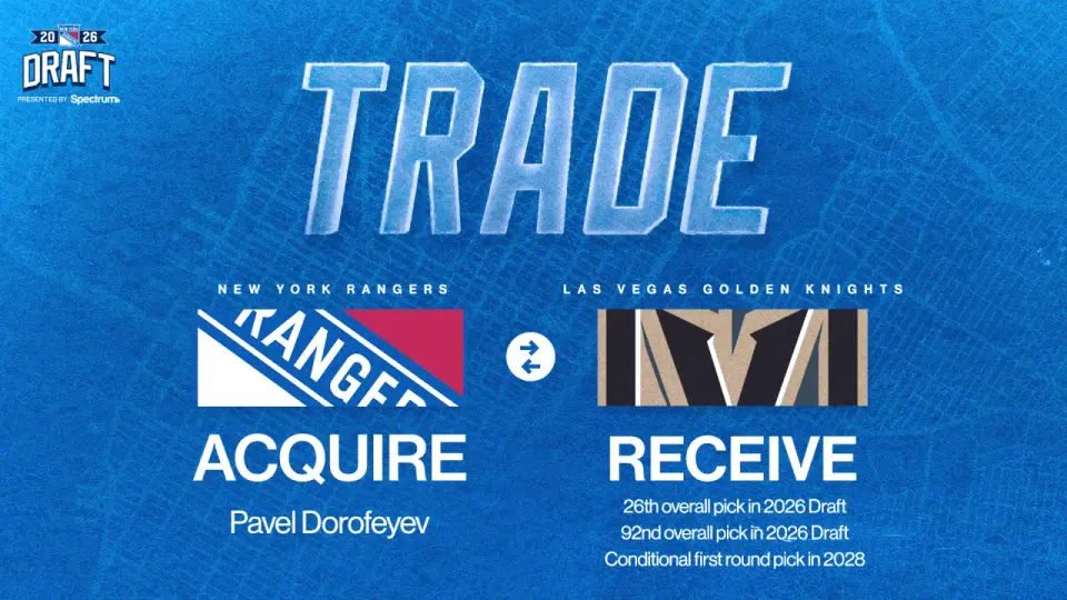 Rangers land Dorofeyev in three-pick swap with Vegas Golden Knights