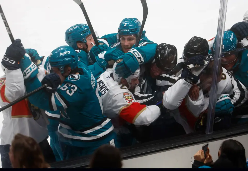 Sharks gut out Panthers in 4-3 OT opener as Cagnoni scores first NHL goal
