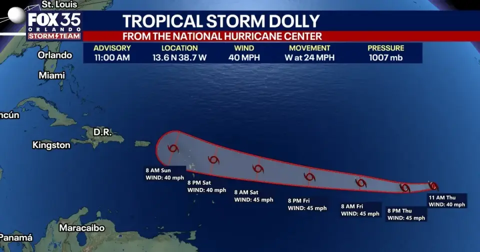 Atlantic’s Fourth Named Storm Dolly Forms, U.S. Impacts Not Expected Soon