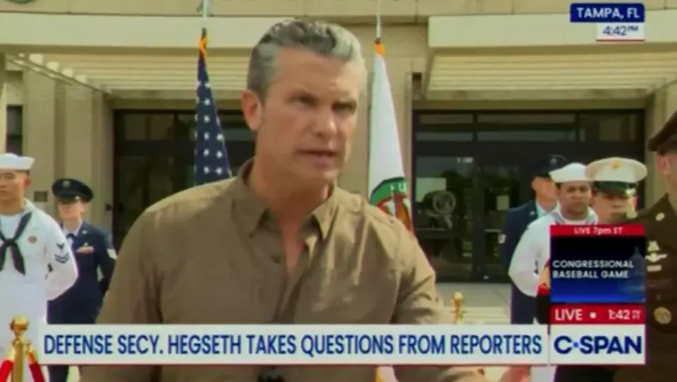 Hegseth Bristles at War-Crime Question From Reporter