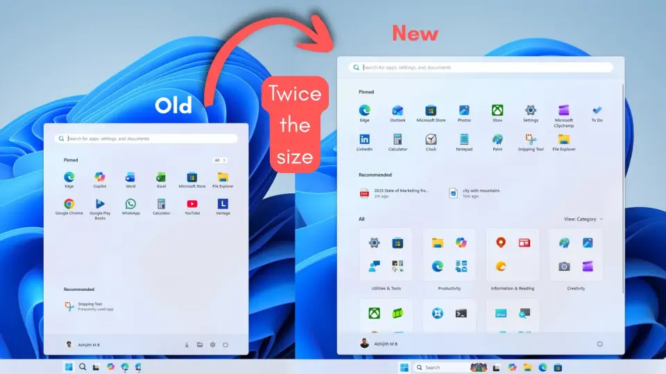 Windows 11 Start menu gets Small and Large layouts with section hiding