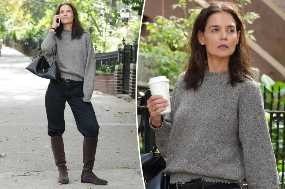 Katie Holmes pairs casual NYC look with water-resistant Vivaia boots