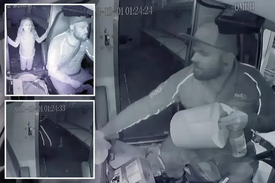 Chilling footage shows FedEx driver cleaning van after Athena Strand murder