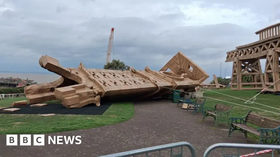 Wind Toples Cardboard Pier Sculpture in Weston-super-Mare